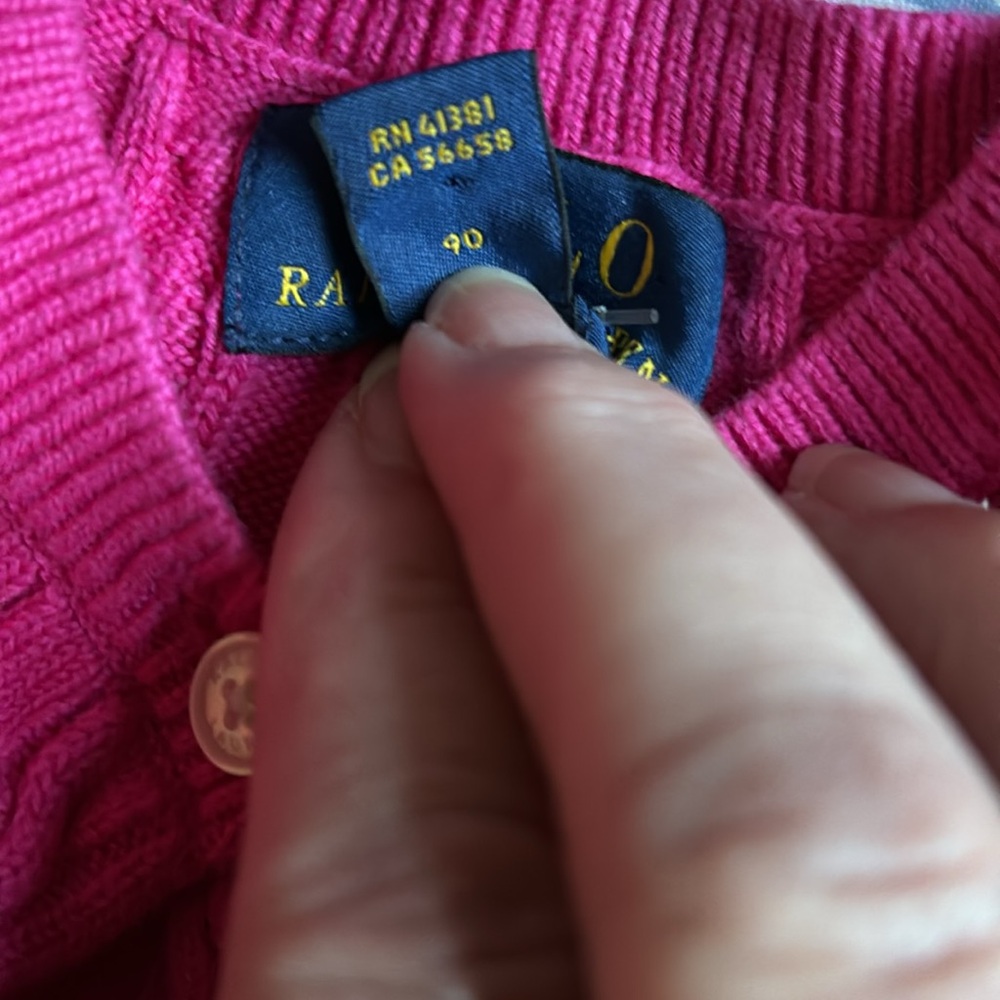 Ralph Lauren Polo Cardigan Cable Knit cotton Sz 2/2T Pink blue horse - Picture 6 of 12